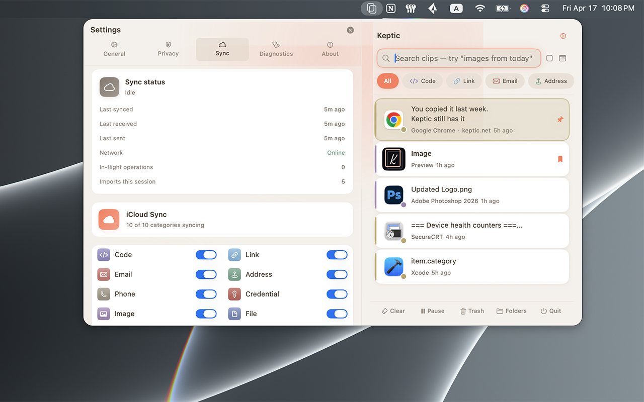 iCloud sync across Mac, iPhone, and iPad